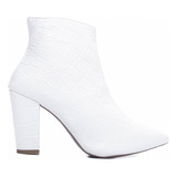 Bota Bico Fino Feminina Croco Branco 50b-d