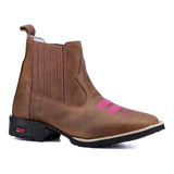 Bota Botina Feminino Texana Bico Quadrado Couro Cano Curto