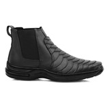 Bota Botina Masculino Couro Bovino Escamada Cano Médio Preto