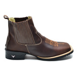 Bota Botina Texana Country Cano Curto Bico Quadrado Couro 