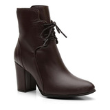Bota Coturno Couro Feminino Bico Fino Salto Alto Confortável