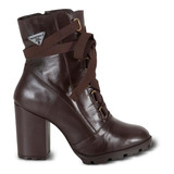 Bota Coturno Feminina Couro Zíper Tratorado Conforto Casual