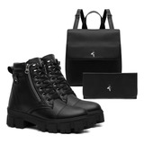Bota Coturno Feminino Cano Baixo Botinha Kit Bolsa Carteira