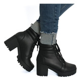 Bota Coturno Feminino Salto Médio Tratorado Macio Promoção