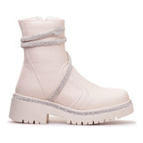 Bota Coturno Feminino Tratorado Detalhe Serpente Em Strass