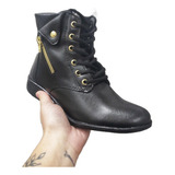 Bota Feminina An Cano Curto Amarrar Moda Tendência