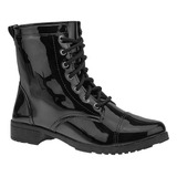 Bota Feminina Bota Cano Curto Verniz Botina Salto Baixo Moda