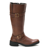 Bota Montaria Feminina Ziper Ajustável Fivela Cano Alto 