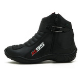 Bota Motociclista De Couro Cano Curto Semi-impermeavel Preta