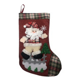Bota Natalina Papai Noel Xadrez Meia Decoração Natal Enfeite