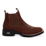 Bota Texana Botina Cano Curto Bico Quadrado 100% Couro 