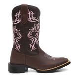 Bota Texana Feminina Floral Country Couro Legitimo Bordado