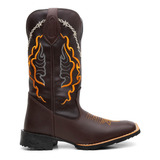 Bota Texana Masculina Arame Farpado Bordado Couro Legitimo