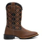 Bota Texana Masculina Bordado Quadriculada Em Couro Legitimo