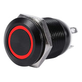 Botão 19mm Inox Preto Led Momentaneo Buzina Pc Self Reset