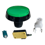 Botao Fliperama 60mm Iluminacao Verde 12v Microswitch 2t 6a