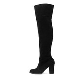 Botas Femininas Over The Knee Acima Joelho Veludo Onça Preto