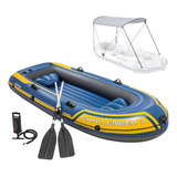 Bote Inflável Azul Challenger 3 Remos Bomba Capota Intex