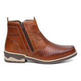 Botina Bota Country Tricê 100% De Couro Cano Curto De Ziper