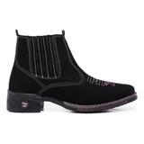 Botina Bota Feminina Texana Couro Bico Quadrado Cano Curto
