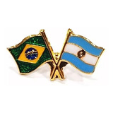 Bótom Pim Broche Bandeira Brasil X Argentina Folheado A Ouro