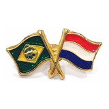 Bótom Pim Broche Bandeira Brasil X Holanda Folheado A Ouro
