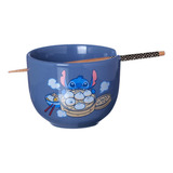 Bowl Cumbuca Com Hashi Stitch Porcelana 500ml Oficial Disney