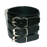 Bracelete De Couro Preto Com 3 Fivelas Masculino E Feminino!