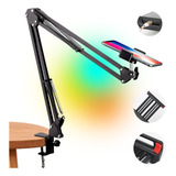 Braço Articulado De Metal Suporte Celular E Tablet P/ Mesa 