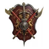 Brasao Enfeite De Parede Medieval Machado Espada Escudo