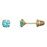 Brinco De Pedrinha 3mm Em Ouro 18k (bebe) Recém Nascido Cor Azul-turquesa