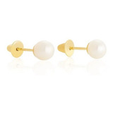 Brinco De Pérola Natural Recém Nascidos De 3mm Joia Ouro 18k