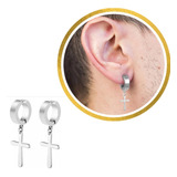 Brinco De Pressão Feminino Masculino Cruz 4mm Aço Inox