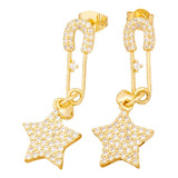 Brinco Estrela Grande Berloque Luxo Joia Esposa Bodas C1229