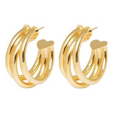 Brinco Feminino Argola Tripla Banhado A Ouro 18k Semijoia