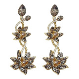 Brinco Flores Cravejado Zirconia Semijoia Luxo Banhado Ouro