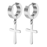 Brinco Masculino Argola Cruz Aço Inoxidável Par