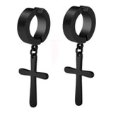 Brinco Masculino Argola E Cruz Cor Preto De Pressão
