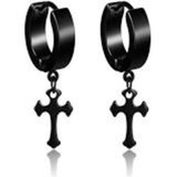 Brinco Masculino Feminino Argola 4mm Crucifixo Cruz Aço Inox Cor Preto Gótico