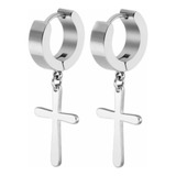 Brinco Masculino Feminino Argola Cruz Par Aço Inoxidável