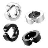 Brinco Masculino Feminino Argola De Pressão Preto + Prata