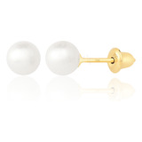 Brinco Pérola 4mm Ouro 18k 750 Infantil Bebê Recém-nascido