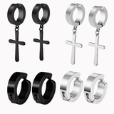 Brinco Pressão Masculino Feminino Argola Cruz Kit 4 Pares