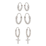 Brinco Trio 3 Pares Argola Prata 925 8mm, 11mm, 13mm Finos