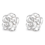 Brincos De Flor Rosa De Prata Pura S999 1