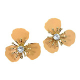 Brincos Flor Esmaltada Com Strass Dourado Bijuteria