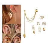 Brincos Kit 7 Peças Pressão Piercing Orelha Banhado Ouro