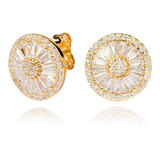 Brincos Pedra Zirconia Modelo Pizza Banhado A Ouro 18k