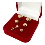 Brincos Trio De Bolinhas Folheado A Ouro 18k 4mm 5mm 6mm