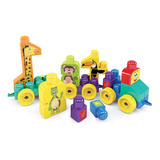 Brinquedo Blocos De Montar Infantil Trem Puxa Zoo Bloco Lan